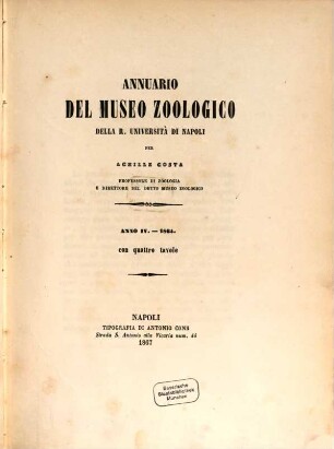 Annuario del Museo Zoologico della Università di Napoli, 4. 1864 (1867)