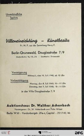 Unverbindliche Taxliste