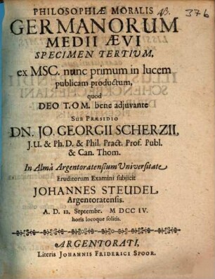 Philosophiae moralis Germanorum medii aevi specimen tertium : ex msc. nunc primum in lucem publicam productum