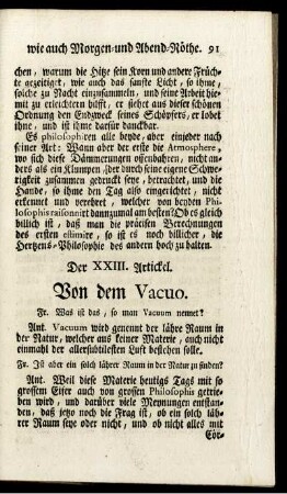 Der XXIII. Artickel. Von dem Vacuo.