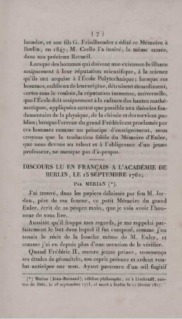 Discours lu en francais a l´académie de Berlin, le 15 septembre 1762.