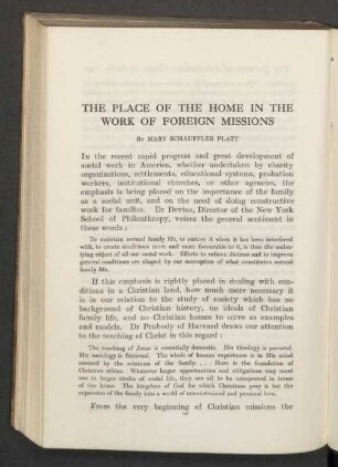 The place of the home in the work of foreign missions