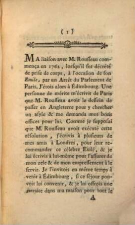 Exposé Succinct De La Contestation Qui S'Est Élevée Entre M. Hume Et M. Rousseau : Avec Les Pieces Justificatives