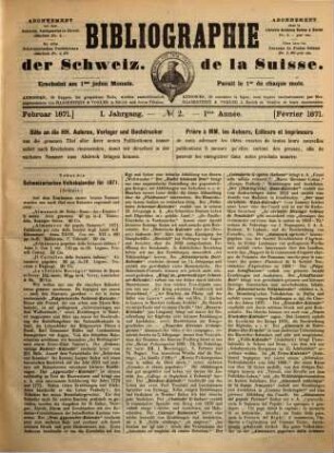Bibliographie der Schweiz : = Bibliographie de la Suisse. 2. 1872