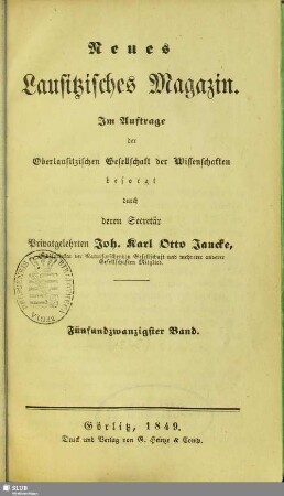 25.1849: Neues lausitzisches Magazin : Zeitschrift der Oberlausitzischen Gesellschaft der Wissenschaften