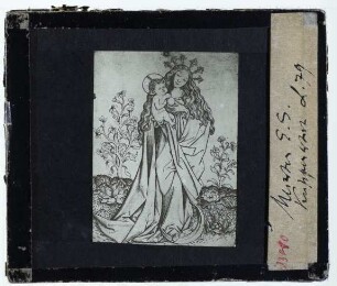 Meister E. S., Madonna auf der Mondsichel mit Kind und Maiglöckchen (L. 79) (Stich) : Kupferstich