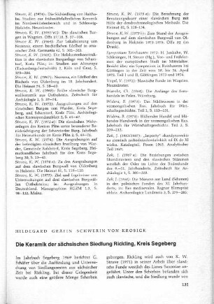 Die Keramik der sächsischen Siedlung Rickling, Kreis Segeberg