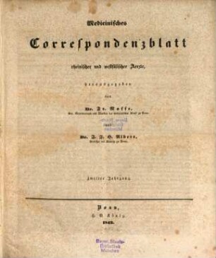 Medicinisches Correspondenzblatt rheinischer und westfälischer Ärzte. 2, 2. 1843