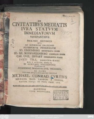 De Civitatibvs Mediatis Ivra Statvvm Immediatorvm Vsvrpantibvs : Prolvsio Historica