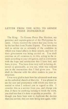 Letter from the King to Gomez Perez Dasmarinas
