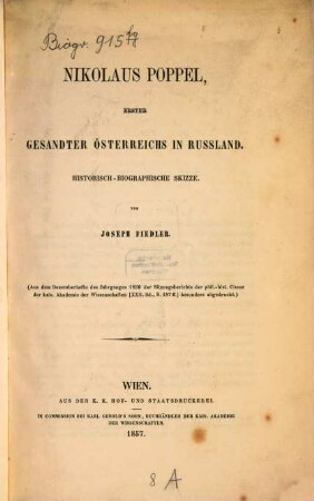 Nikolaus Poppel, erster Gesandter Öserreichs in Russland