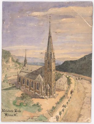 Sankt Matthäus, Altena: Perspektivische Ansicht (Vogelschau) von Westen