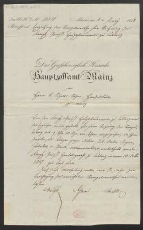 Brief an B. Schott's Söhne : 01.06.1838