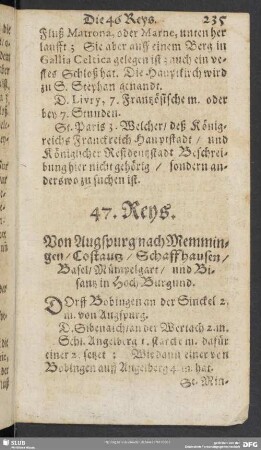 47. Reys. Von Augspurg nach Memmingen, Costantz, Schaffjausen, Basel, Mümpelgart, und Bisantz in Hoch Burgund