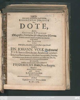 Dissertatio Iuridica De Dote