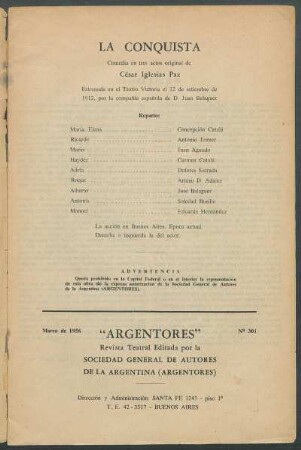 1955030100: La conquista : [comedia en 3 actos]