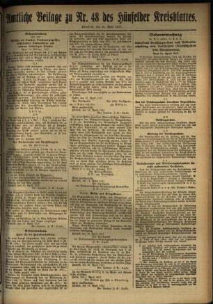 Zweite Ausgabe vom Samstag, den 21. April 1917.