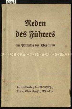 Abdruck der Propagandareden Adolf Hitlers vom Reichsparteitag 1936