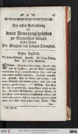 Erster Punct: Die Sorgfalt des heiligen Dionysius