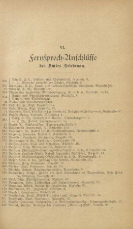 VI. Fernsprech-Anschlüsse des Amtes Friedenau