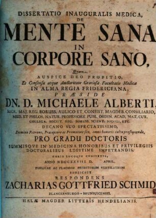 Diss. inaug. med. de mente sana in corpore sano