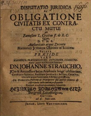 Disp. de obligatione civitatis ex contractu mutui : ad famosam l. civitas ff. de K. C.