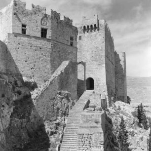 Rhodos, griechische Insel der Dodekanes im Ägäischen Meer, Lindos, Johanniterburg, Ende 15. Jh.
