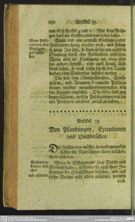 Artikel 35. Von Pfandungen, Executionen und Deichbrüchen