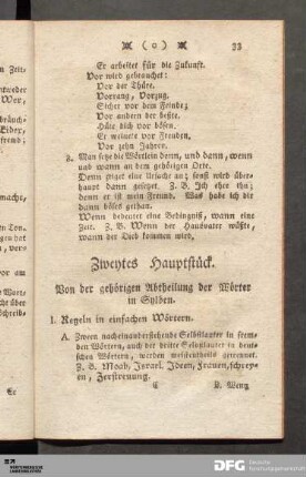 Zweytes Hauptstueck. Von der gehoerigen Abtheilung der Woerter in Sylben