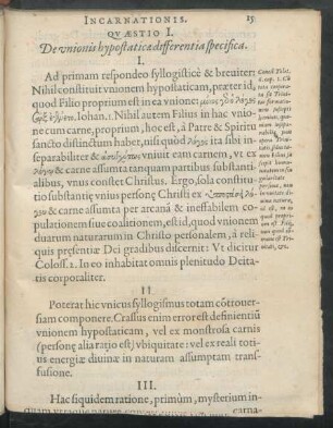 Quaestio I. De unionis hypostaticae differentia specifica.