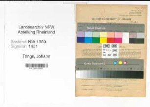 Entnazifizierung Johann Frings , geb. 02.07.1912 (Unterbrandmeister)