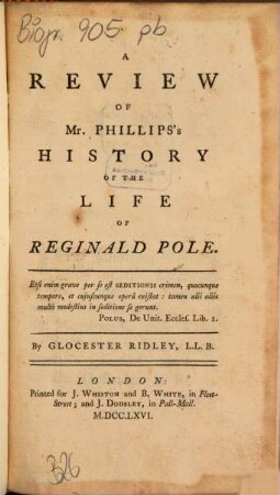A Review of Mr. Phillip's History of the Life of Reginald Pole