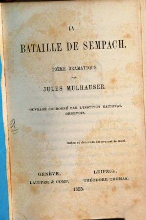 La bataille de Sempach : Poème dramatique