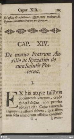 Cap. XIV. De mutuo Fratrum Auxilio ac Speciatim de cura Salutis Fraterna