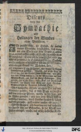 Discurs von der Sympathie und Heilungen der Wunden ohne Berühren.