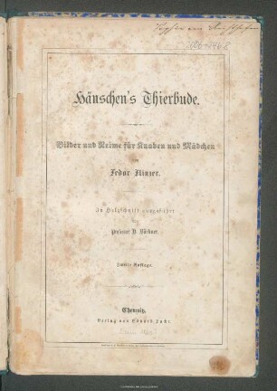 Hänschen's Thierbude : Bilder und Reime für Knaben und Mädchen