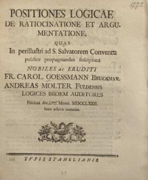 Positiones logicae de ratiocinatione et argumentatione
