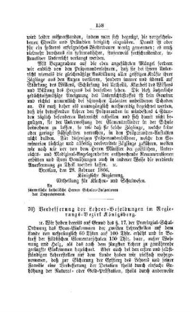 Verbesserung der Lehrer-Besoldungen im Regierungs-Bezirk Königsberg : [IV. Seminarien, Bildung der Lehrer und deren persönliche Verhältnisse]