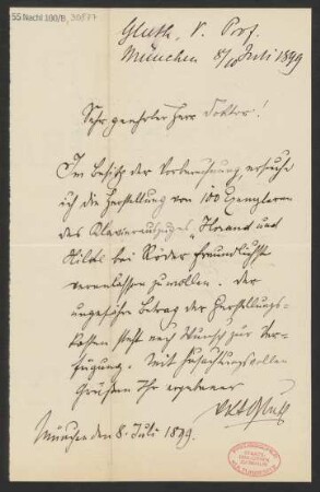 Brief an Ludwig Strecker  und B. Schott's Söhne : 08.07.1899