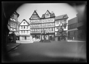 Engelsbrunnen, Haus Druckerei Schelhaas, Geschäft Andreas Klüpfel, Kaufhaus Witt mit Jubiläum 225 Jahre Witt