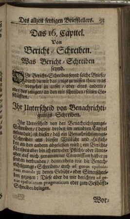 Das 16. Capitel. Von Bericht-Schreiben.
