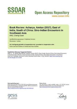 Book Review: Acharya, Amitav (2017), East of India, South of China: Sino-Indian Encounters in Southeast Asia