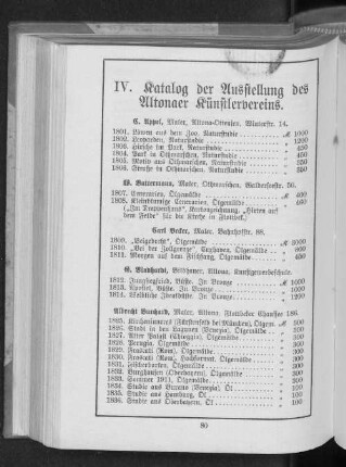 IV. Katalog der Ausstellung des Altonaer Künstlervereins.