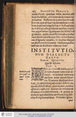 Intitvtio, Nvm Dialecticarvm, Liber Qvintvs Quid sit definitio.