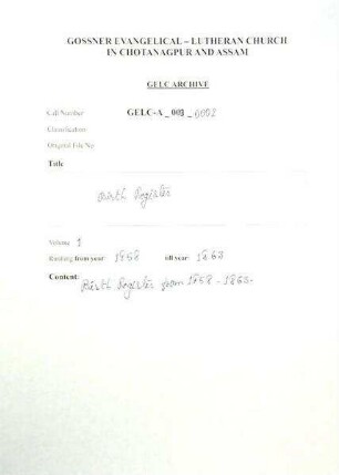 RANCHI HEADQUARTER CONGREGATION BIRTH REGISTER