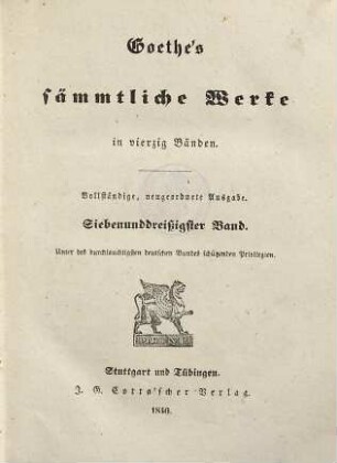 Goethe's sämmtliche Werke : in vierzig Bänden, 37 : Zur Farbenlehre. Didaktischer Theil
