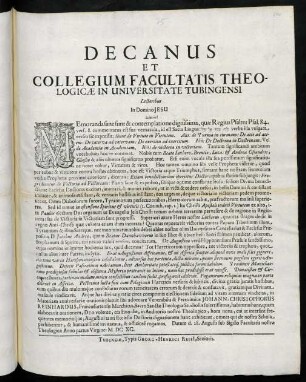 Decanus Et Collegium Facultatis Theologicae In Universitate Tubingensi Lectoribus In Domino Jesu Salutem!