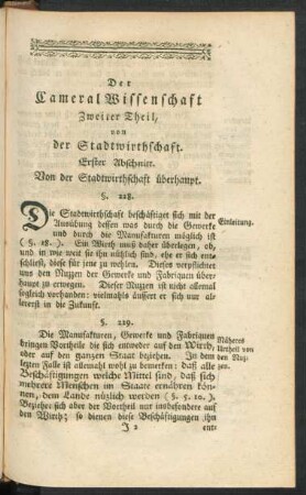 Der Cameral Wissenschaft Zweiter Theil, von der Stadtwirthschaft