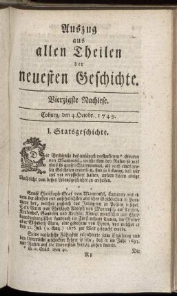 Vierzigste Nachlese. Coburg, den 4. Octobr. 1749.