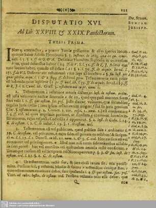 Disputatio XVI. Ad Lib. XXVIII. & XXIX. Pandectarum